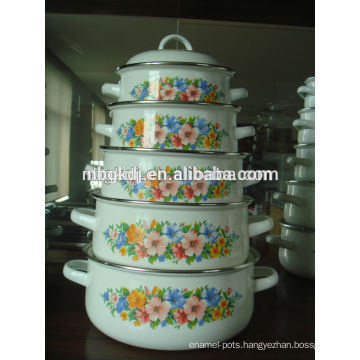 beauty flower Chinese kitchenware enamel strait pot set